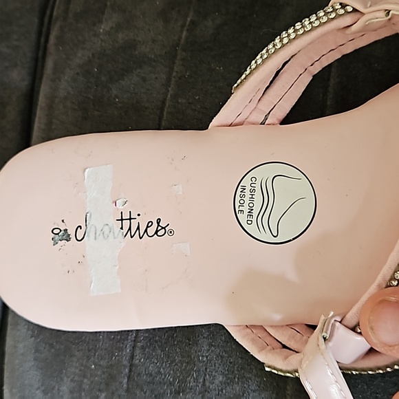 Chatties Light Pink Silver Rhinestone Adjustable Strap Open Toe Thong Sandal 10 - Picture 6 of 7